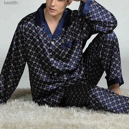 Men's Sleepwear Puimentiua Spring Men Sleepwear Long Sleeve Satin Pyjama Sets For Men Sleepwear Suit Homewear Home Clothes Pyjamas Lounge SummerL231011