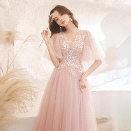 Ethnic Clothing Mori Flying Sleeve Gauze Dress Elegant Temperament Prom Party Dresses Sexy V-Neck Sequin Long Vestidos Wedding Gown