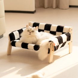 Cat Beds Furniture Mewoofun Cat Bed SofaWooden Sturdy Fluffy Cat Couch Bed Dog Beds for Cats and Small Dogs Pet Furniture Elevated 231011