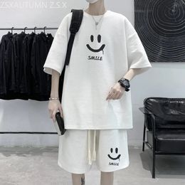 Men's Tracksuits Korean Fashion Streetwear Hip Hop Rock Casual Short Suit Smile Face T-shirts Shorts 2 Piece Set Summer Tracksuit Clothes for Men 231011