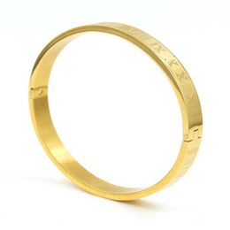 Titanium Stainless Steel Bangle Punk Roman Numeral Gold Colour Bracelets Love Letter Bracelet Men Women Bangles239F