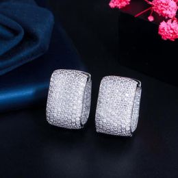 Clip-on & Screw Back Luxury Gold Silver Color Round Circle Hoop Earrings For Women Cubic Zirconia Dubai Wedding Jewelry Statement 270s