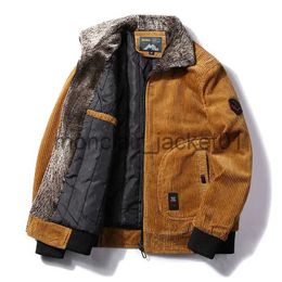 Men's Down Parkas Treesolo Male Thermal Windbreaker Plus Size Men's Warm Winter Corduroy Jackets and Coats Fur Collar Winter Casual Jacket Outwear J231011