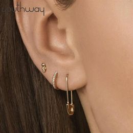 3 pcs Hoop set Paperclip Safety Pin Earrings Geometric Unique Rhinestone paved metal flower stud earrings Jewelry243M