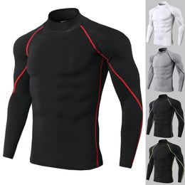 Men's TShirts S3XL Men's High Collar Fitness Long Sleeve Sports Running Tshirt Autumn and Winter Elastic Fast Dry Sportswear 231011