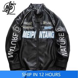 Men's Down Parkas Spring PU Leather Motorcycle Jacket Men High Street Korean Letter Embroidery Bomber Coat Unisex Varsity Jacket Vintage Outwear J231010