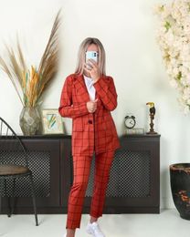 Women's Two Piece Pants Europe And America Autumn Winter Product Suit Elegant Temperament Plaid Coat Set Women