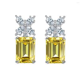 Stud Earrings 925 Sterling Silver Emerald Cut Citrine High Carbon Diamonds Gemstone Drop Dangle Fine Jewellery Wholesale