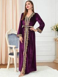 Ethnic Clothing Autumn Kaftan Arabic Long Dress For Women Golden Embroidered Winter Muslim Party Dresses Moroccan Caftan Dubai Turkish Abaya