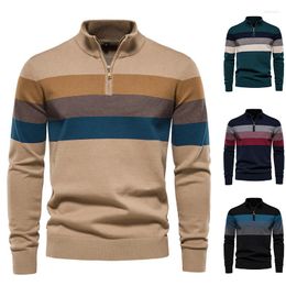 Men's Sweaters Autumn And Winter Casual Polo Neck Standing Collar Solid Colour Versatile Sweater Pullover Knit Elastic