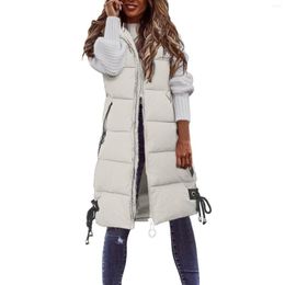 Women's Vests Women Casual Solid Coat Hooded Vest Zipper Pocket Loose Sleeveless Jacket Long Coatsthick Warm Winter Overcoats For