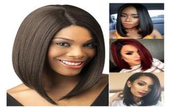 Young and Beauty Short Straight Bob Hairstyle Synthetic Wigs Brown to Light Blonde Ombre Hair Side Part For Women Cosplay Heat Res5545974