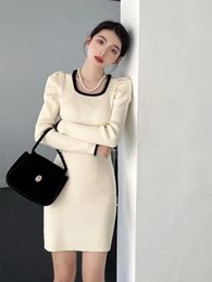 Casual Dresses French Sweet Solid Patchwork Long Sleeve Evening Party Mini Women Square Collar Sexy Club Autumn Winter Clothing