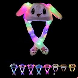 Party Favor Led Plush Rabbit Ears Cap Cartoon Cat Airbag Hats Embroidery Bunny Ear Moving Light Hat For Children Kids Adt Xmas Party Q Dh3L7