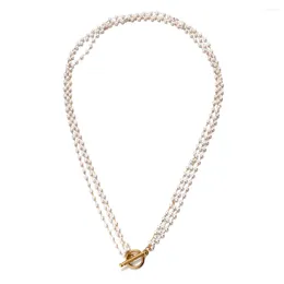 Chains MinaMaMa Style Fashion Multilayer Stainless Steel Handmade Fuax Pearl Chain Necklace For Woman Toggle Choker Wedding Jewellery