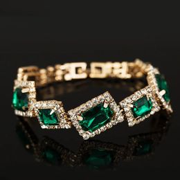 Bangle Fashion Wedding Bracelets Jewellery Luxury Women's Green Crystal Stone Bracelet Charm For Ladies Link Chain Bangles 231010