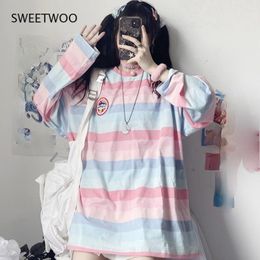 Women's T Shirts Long Sleeve T-Shirt Top Christmas Autumn Embroidered Striped Full Casual