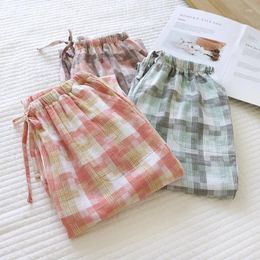 Women's Sleepwear Pants Trousers Drawstring Cotton Pure Wear For Lounge Summer Home Pyjama Women Plaid Spring