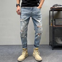 Men's Jeans Ripped Loose-fitting Man Pants 2023 Street Fashion Casual Skinny Denim Trousers Straight-leg