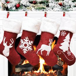 46cm Linen Christmas Stocking Hanging Socks Xmas Rustic Personalized Stockings Christmas Snowflake Decorations Family Party Holiday Supplies SN5291