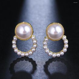 Stud Earrings Emmaya Arrival Noble Round Shape Earring With Shiny Pearl Design For Women Wedding Party Elegant Zirconia Jewellery