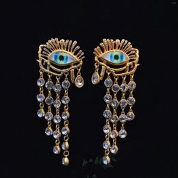 Stud Earrings Fashion Personality Demon Eye Temperament Crystal Fringe Trend