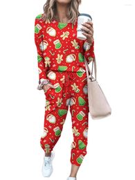 Women's Sleepwear Christmas Pajamas Sets Print Long Sleeve Tops Drawstring Pants 2 Piece Loungewear Set Tracksuits 2024
