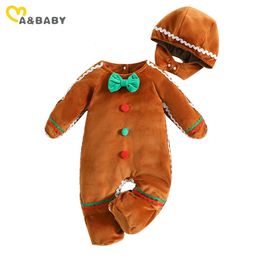 Rompers ma baby 024M Christmas Baby Romper born Infant Boy Girl Gingerbread Man Costumes Hat Long Sleeve Jumpsuit Xmas Clothing 231010