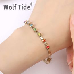 Wolf Tide New Stainless Steel Gold Diamond Bracelets Studded Colourful Yoga Colourful Rhinestone Shiny Bracelet For Women Snake Chain Aesthetic Bijoux Jewellery