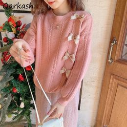 Women's Knits Tees Pullovers Women S-3XL Bow Design Sweet Spring 4 Colours Split Chic Sweaters Cosy Colleges Cute Korean Style Gentle Mujer Simple 231011