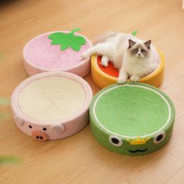 Cat Toys Cute Pig Cat Scratcher Sisal Weave Round Cat Scratching Pad 2 in1 Indoor Grinding Claws Cats Training Toys Furniture Protection 231011