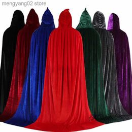 Theme Costume Adult Kids Halloween Velvet Cloak Cape Hooded Mediaeval Come Witch Wicca Vampire Elf Purim Carnival Party T231011