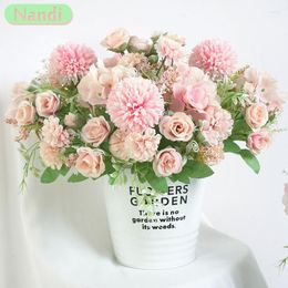 Decorative Flowers Champagne Faux For Home Wedding Christmas Decorations Bedroom Centrepiece Table Setting Bride Holding Fake Bouquet