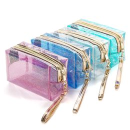 Waterproof Cosmetic Bags PVC Transparent Zippered Toiletry Bag with Handle Strap Portable Clear Makeup Bag Pouch for Bathroom, Vacation and Organising