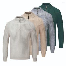 Men's Sweaters Mens Casual Slim Fit Pullovers Long Sleeve Knitted Fabric Zip Up Mock Neck Polo Sweater For Man Clothes Jumpers Green