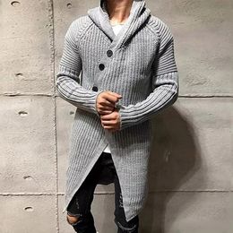 Men's Sweaters Men Knitted Hooded Long Cardigan Coat Casual Oversize Sleeve Button Down Cardigans Coats For Mens Streetwear Tops 231011