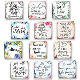 Fridge Magnets Bible Magnet Christian faith Words Magnetic Sticker for Refrigerator 30mm Square Glass Cabochon Dome 12PCSSet 231010