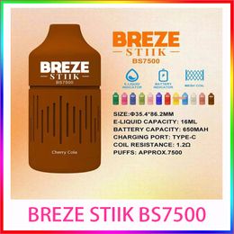 Original BREZE STIIK BS7500 battery 600mah 16ml liquid mesh coil Unique Soft touch silicone wrapped crazvapes