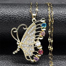 Pendant Necklaces Coquette Butterfly Copper Zircon Necklace For Women Stainless Steel Y2K Female Chain Girlfriend Gift Jewellery Collier