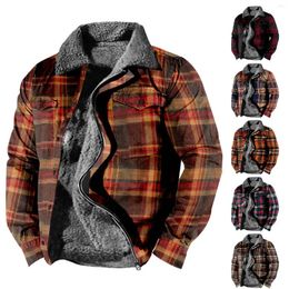 Men's Jackets Warm Lined Wool Plaid Shirt Jacket Winter Heavyweight Thick JacketClassic Lapel Coat It Mens Long Down With Hood