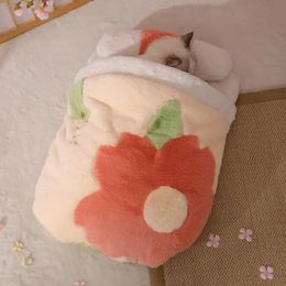 Cat Beds Furniture Cute Cat Bed Winter Warm Plush Nest Semi-Enclosed Sleeping Bag for Small Pets Pet Beds and Furniture Cats Products Accessories 231011