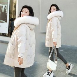 Women's Trench Coats 2023Winter Women Jacket Mid Long Parkas Female Down Cotton Faux Fur Collar Hooded Overcoat Thick Warm Jackets Student