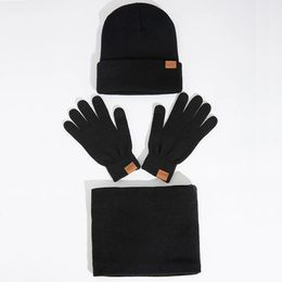 Scarves Winter Men Women Hat Scarf Gloves Set Male Female Bonnet Knitted Hats Sets Outdoor Man Warm Plush Caps 231012