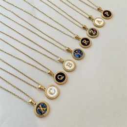 Chokers CARLIDANA Original Gold Colour Stainless Steel Vintage Letter Coin Pendant Necklace for Women Initial 26 Alphabet Jewellery Gift 231011