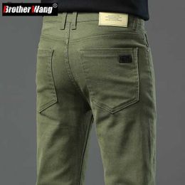 Men's Jeans Autumn New Men's Slim Stretch Jeans Fashionable and Versatile Soft Fabric Denim Pants Army Green Coffee Brand TrousersL231011