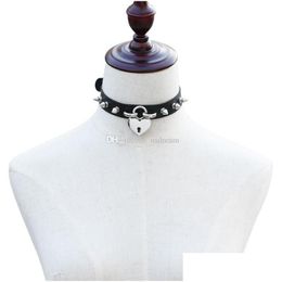 Girocolli Adesivo Serratura Collana d'amore Collare girocollo Collane a cuore in pelle con chiave Gioielli di dichiarazione di moda Collane di volontà e gioielli Dhjv8