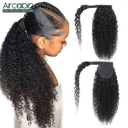 Lace Wigs 28 30 Inches Kinky Curly Ponytail Human Hair Wrap Around Ponytail Remy Hair Curly Ponytails Clip in Hair 231012