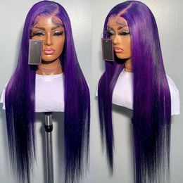 Brazilian Hair Dark Purple Lace Front Wig with Baby Hair Closure Straight 360 Full Lace Wig for Woman Glueless Synthetic Wig