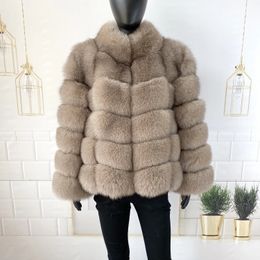 Women's Fur Faux 60cm Coat Warm Stylish Natural Jacket Vest Stand Collar Long Sleeve Leather Wholesale 231012