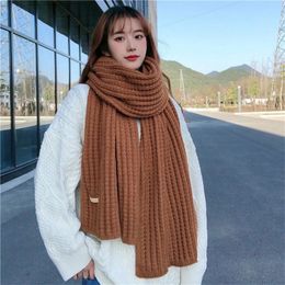 Scarves Solid Colour wool scarf female Korean version cute girl autumn winter thick warm knit neck Ring 231012